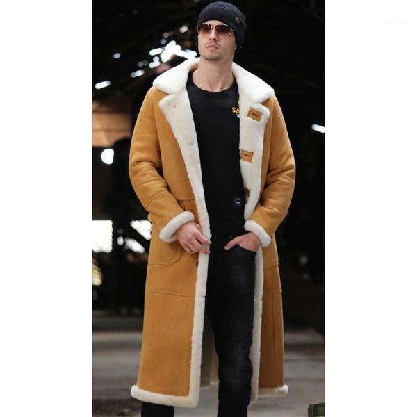 

x-long genuine sheep shearling jacket real fur lining sheep skin coat male winter warm jacket men fur handsome long overcoat1, Black