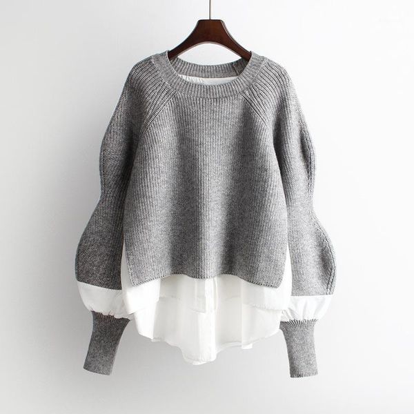 

women's sweaters european station knitwear women's spring and autumn lazy sweater lace up loose oversized coat1, White;black