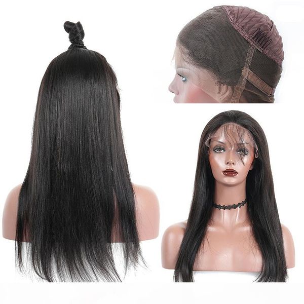 

brazilian 360 lace frontal human hair wigs with baby hair straight pre plucked brazilian hair 360 lace wigs natural black color, Black;brown