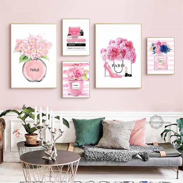 

paintings fashion paris perfume book flower handbag nordic posters and prints wall art canvas painting pictures for living room decor1