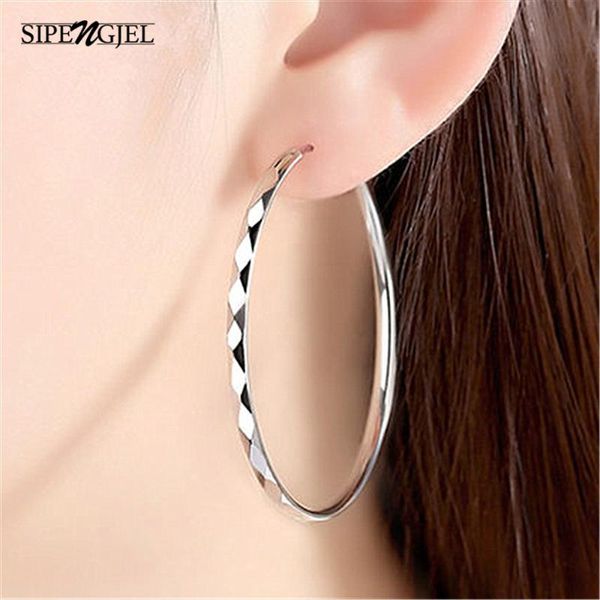 

hoop & huggie trendy big round earrings personality rhombus grain silver plating circle for women jewelry 2021, Golden;silver