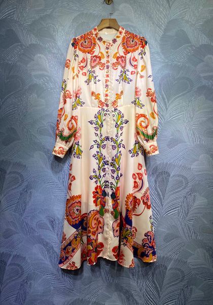 

spring 2021 new stand collar print waist-constricting dress, Black;gray