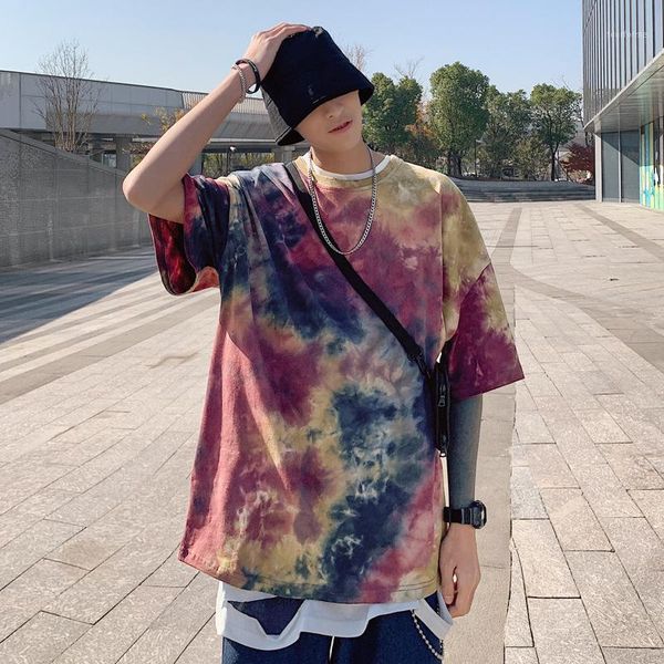 

men's t-shirts tie-dye tshirt men printed short sleeve streetwear tie dye o neck mens harajuku hip hop fashion oversize 1, White;black