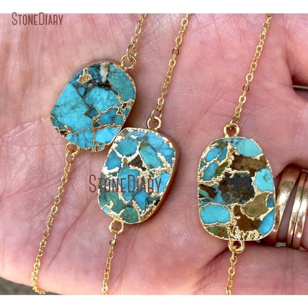 

10pcs raw turquoises necklace minimalist orm stone necklace mojave turquoises pendant boho rustic nm19029, Silver