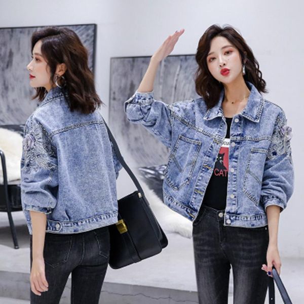 

hayblst brand woman jacket fall 2020 jean jackets for women clothes denim long sleeves coat vogue korean style fashion clothing, Black;brown