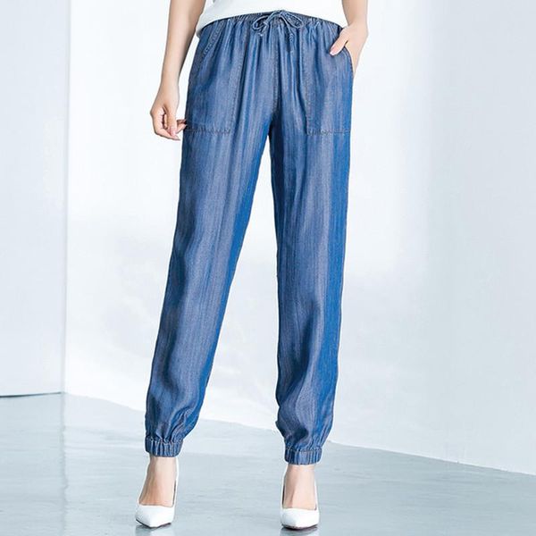 

jeans new ladies tencel loose nine elastic waist toe jeans pants women harem pants, Blue