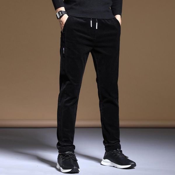 

autumn winter newly fashion men jeans elastic slim fit casual corduroy trousers vintage designer leisure smart velvet warm pants, Blue