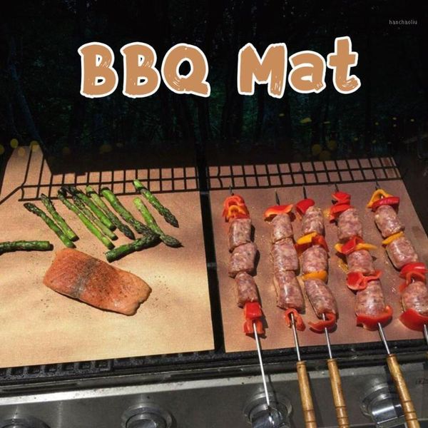 

camp kitchen 5 pcs grill mat bbq pad non stick barbecue cooking chef bake reusable heat-resistant outdoor camping tableware1