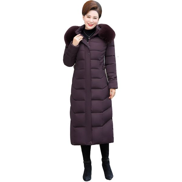 

2020 winter womens middle-aged long thicken hooded fur collar cotton parkas women's down jacket coat plus size 5xl, Black