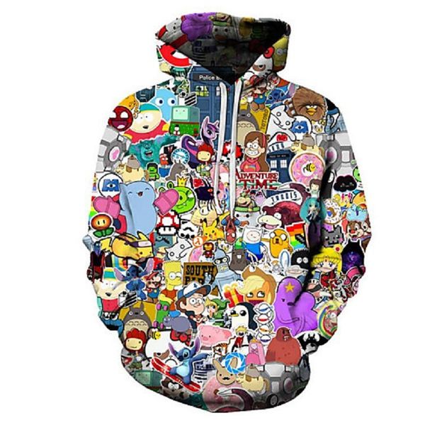 

men's loose casual sweater 3d print hip hop hoodie large digital print pullover high street hooded hoodies plus size s-5xl, Black
