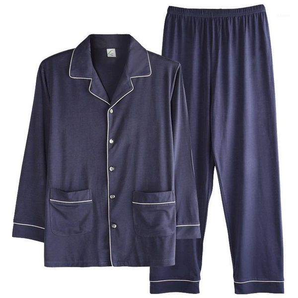 

dark blue men's pajamas spring long sleeve modal cotton pyjamas sleepwear male simple lounge pajama sets plus size nightwear 3xl1, Black;brown