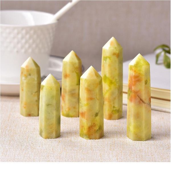 

1pc natural crystal point flower jade healing obelisk quartz wand yellow ornament for home decor reiki energy stone pyra qylbmg, Black
