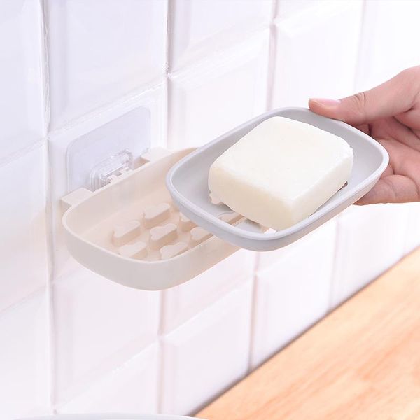 

self-adhesive double layer soap holder no drilling wall-mounted soap dish tray sponge clouds drain rack bathroom accessories q bbyjer
