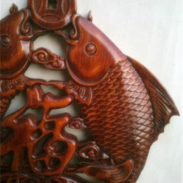 

fish&word handwork wood carved plate wall sculpture