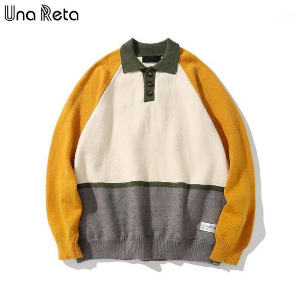 

una reta sweater men new streetwear men clothing lapel pullover pull homme patchwork vintage couple sweater1, White;black