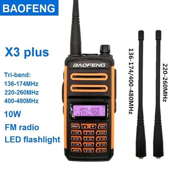 Walkie Talkie 2021 Baofeng X3 Plus 10W Tri-Band 220-260MHz Amateurfunkscanner VHF UHF Ham CB Transceiver Woki Toki