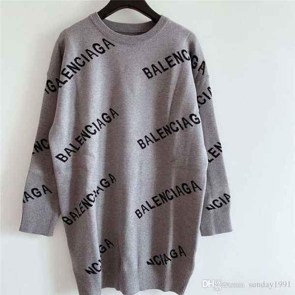 

ladies autumn and winter warm pullover 20ss new design wool color long sweater fashion loose long sleeve letter print letter round neck wome, White;black