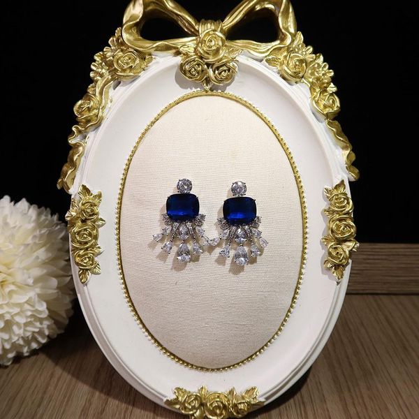 

fashion trend high blue diamond earrings prom party superior quality celebrity earrings silver needle anti, Golden