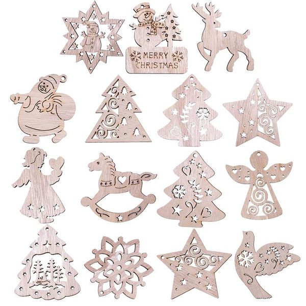 

christmas decorations 5pcs wooden pendant santa claus snowflake tree hanging decor year xmas ornaments navidad gifts