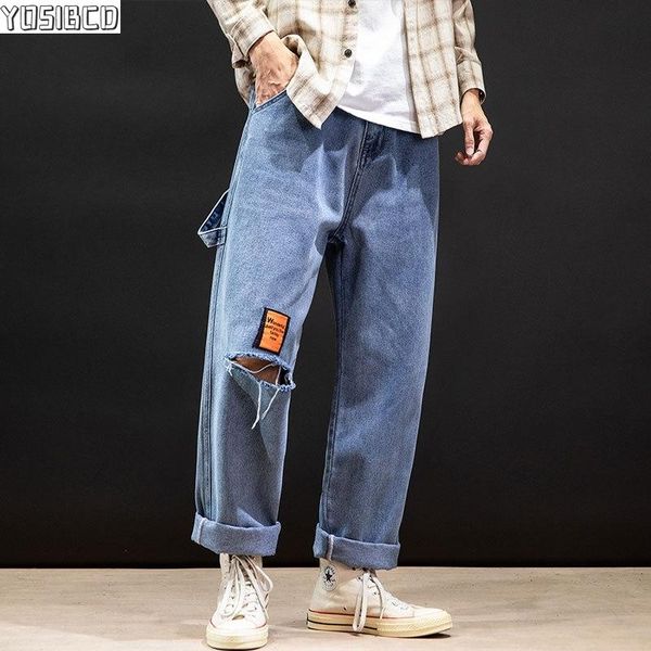 

vintage men's straight jeans plus size hip hop blue ripped jean for men mens denim pants men fashion 2021 trousers
