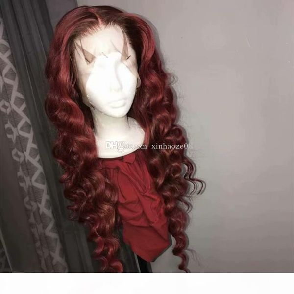 

burgundy #99j lace front wigs human hair with baby hair pre plucked loose wavy virgin brazilian full lace wigs, Black;brown