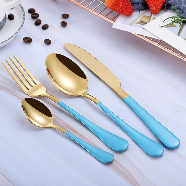 

gold spoon knife set gold cutlery knives sets wedding tableware forks knives spoons silverware travel cutlery set dropshipping h wmtkoo