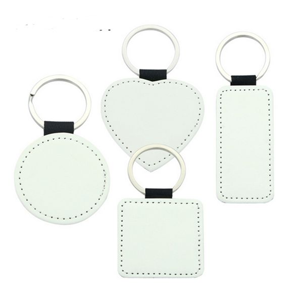 

thermal transfer lichee pattern single side edging treatment heat tranfer blank diy keychain pu leather key ring keychain 4 shapes e122305, Red;brown