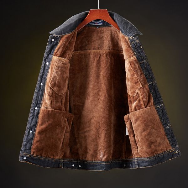 

2021 the new wool vintage black cowboy jeans outwear jacket parka male winter denim and trendy thick jackets 2ymp, Black;brown