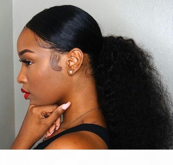 

drawstring ponytails extensions 160g mongolian afro kinky curly hair 4b 4c clip in human hair extensions ponytail remy hair american girls, Black