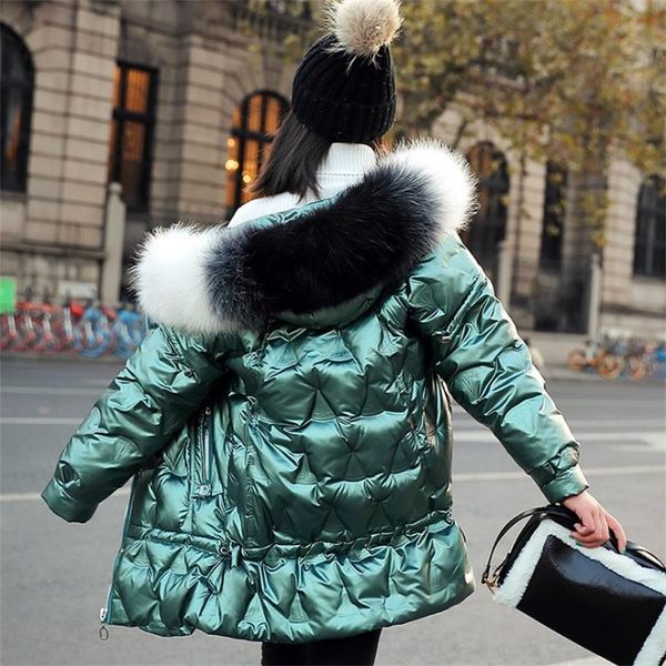 

2021 new fashion women's with hoodie parkas feminine shiny long collection female winter jacket c62v, Black