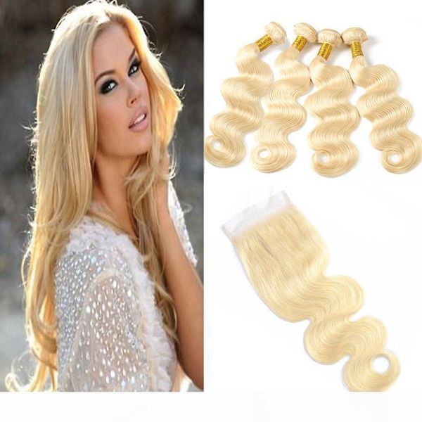 

indian virgin raw hair extensions 8-30 inch human hair body wave bundles with 4x4 lace closure 5pieces lot blonde 613# hair products, Black;brown