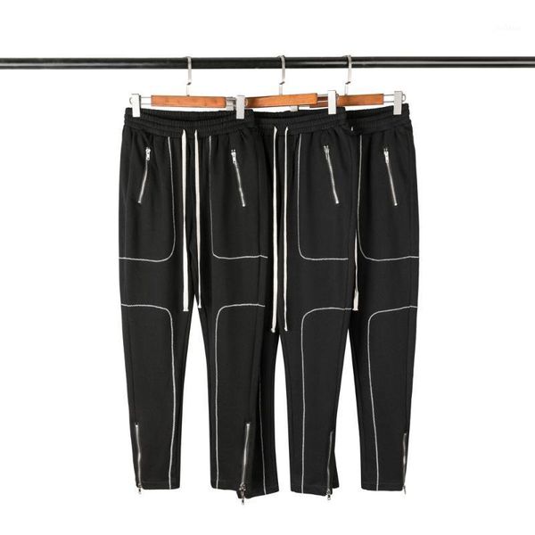 

2020 mens pants zippers autumn winter streerwear men pants hip hop cargo trousers multiple pockets elastic waist beam feet1, Black