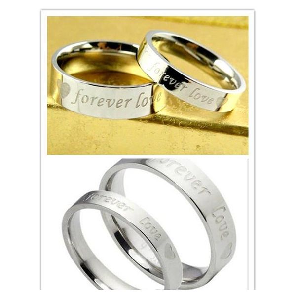 

wholesale 50pcs lots fashion 316l titanium steel wedding rings forever love stainless steel couple ring men wom wmtnmp footballshoe, Silver