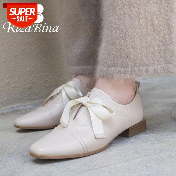 

rizabina women flats shoes real leather fashion lace spring shoes woman square toe casual daily office lady footwear size 34-39 #a46e