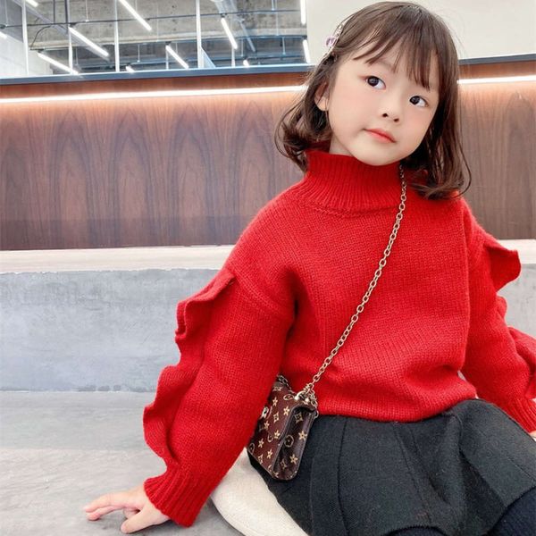 

side t-shirt 2020 thickened new ear girls' korean sve high collar pullover children's sweater, Blue