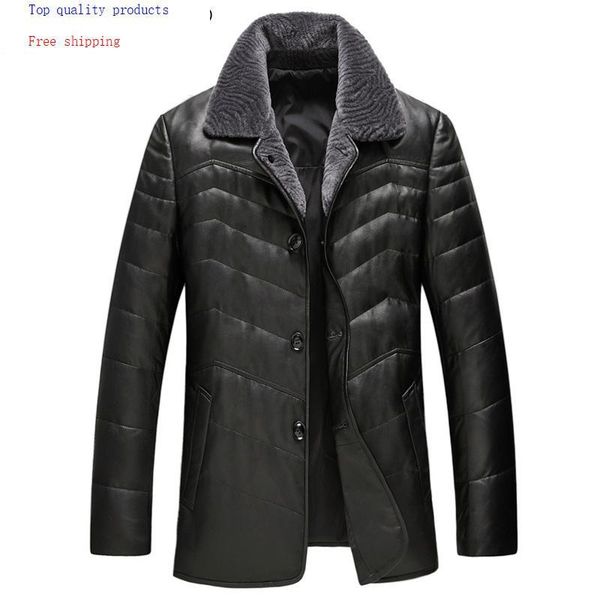 

genuine leather jacket men autumn winter sheepskin coat men's down jacket real wool collar veste cuir homme gsj8328b, Black