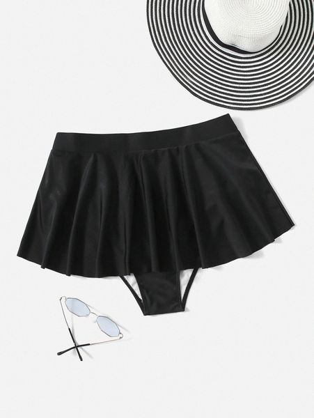 

plus plain ruffle hem bikini bottom f6pr#, Black