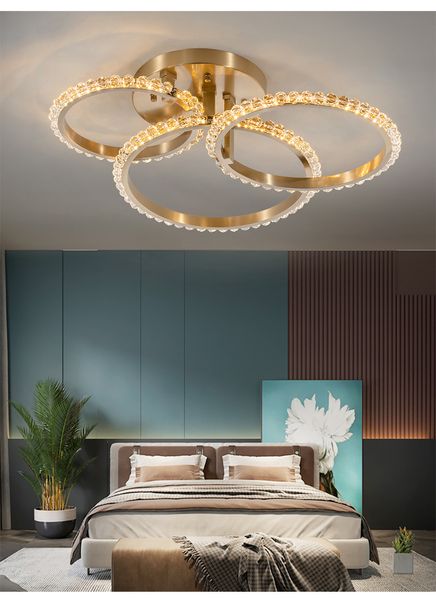 Oturma Odası için Modern Avize Altın Yuvarlak Çember Yüzükler Kristal LED Changdeliers Yatak Odası Yemek Odası Işık Fikstür