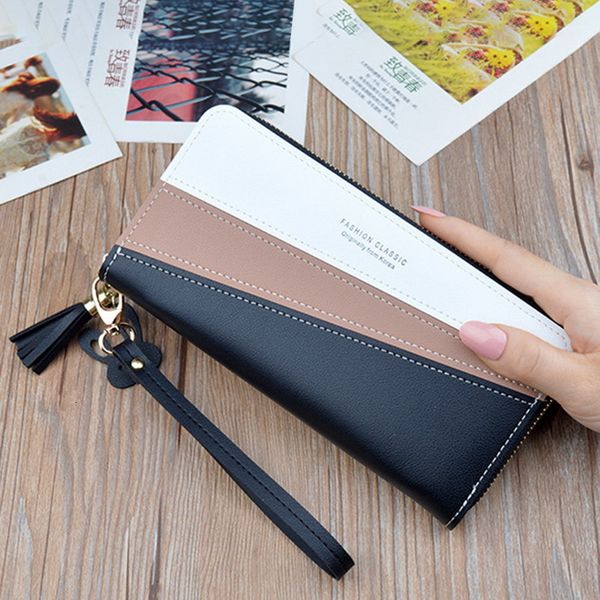 

patchwork 2020 wallets zipper money phone pocket ladies clutch purse long luxury wallet women card holder handbag w085, Red;black