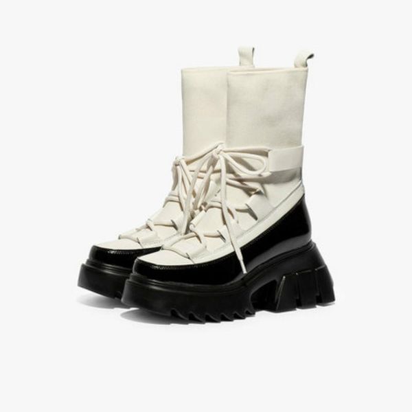 

stretch women's lace up boots soft leather fashion women long boots 2021 autumn ladies platform plus size footwear, Black