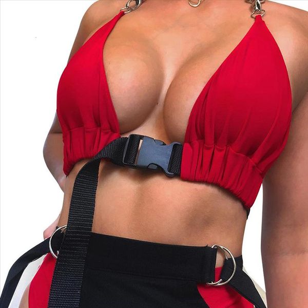 

front women buckle bralette bralet bra bustier crop unpadded tank womens sleeveless halter cropped navel short vest 3, White