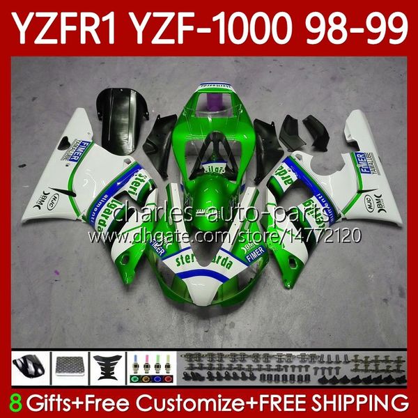 OEM Body Kit für Yamaha YZF-1000 YZF-R1 YZF 1000 CC R 1 1998 1999 2000 2001 Karosserie 82No.127 YZF R1 1000CC 98-01 Weiß grün YZF1000 YZFR1 98 99 00 01 Motorradverkleidung