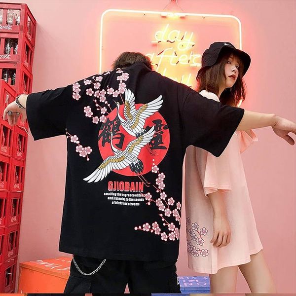 

harajuku черные розовые пары футболка женская одежда кран печать футболка лето хип-хоп футболка уличная одежда tops tees негабарит, White