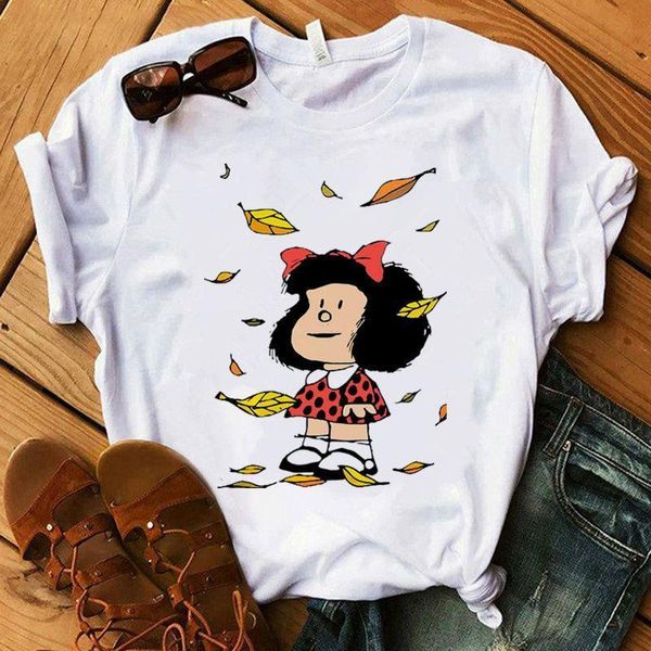 

women's t-shirt mafalda cartoon fashion print t-shirt ladies casual harajuku graphic t-shirt short sleeve kawaii tshirt female, White