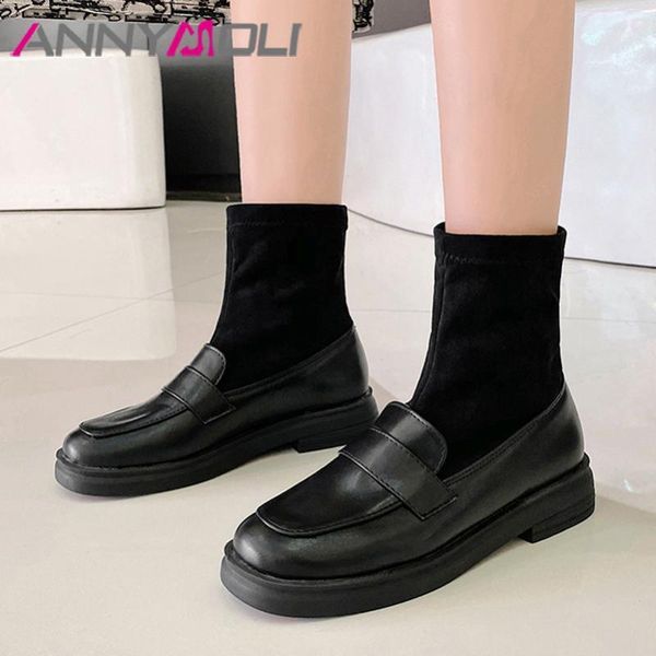 

annymoli med heel ankle boots woman boots chunky heel short platform round toe lady shoes autumn winter black big size 461