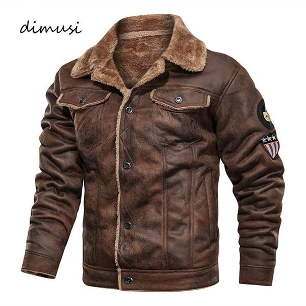 

dimusi winter men bomber jacket casual mens thick fleece army tactical coats fashion men fur collar windbreaker jackets clothing, Black;brown