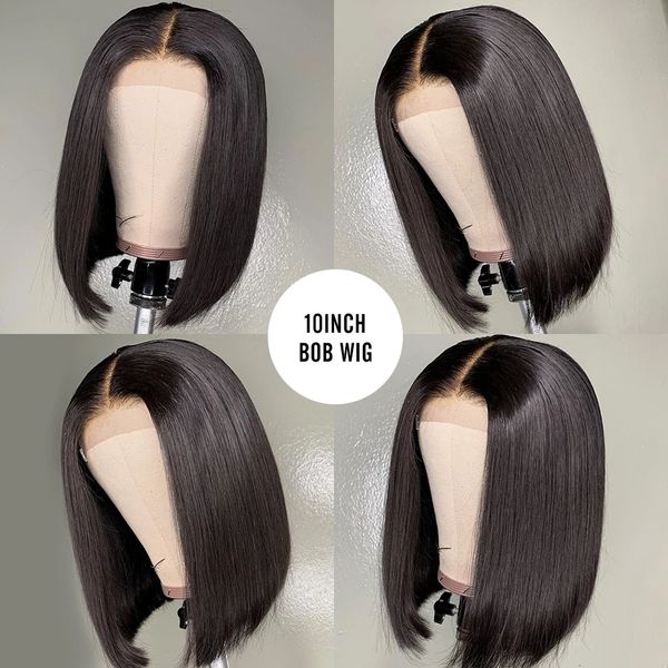 

wigirl 4x4 lace closure straight 8-16 inch short bob human hair wigs pre-plucked brazilian remy human hair wigs 150% density, Black;brown