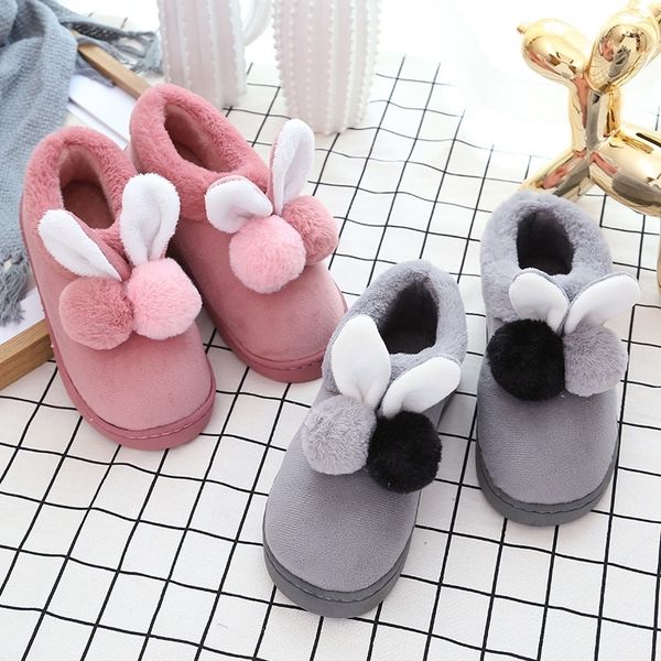 

35-40 4 colors women home slippers leisure non-slip shoes cute rabbit soft indoor warm cotton bedroom slippers y1120, Black