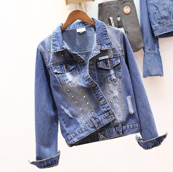 

hole ripped denim short coat women's spring new casual slimming student long sleeve skinny jeans jacket coat, Black;brown