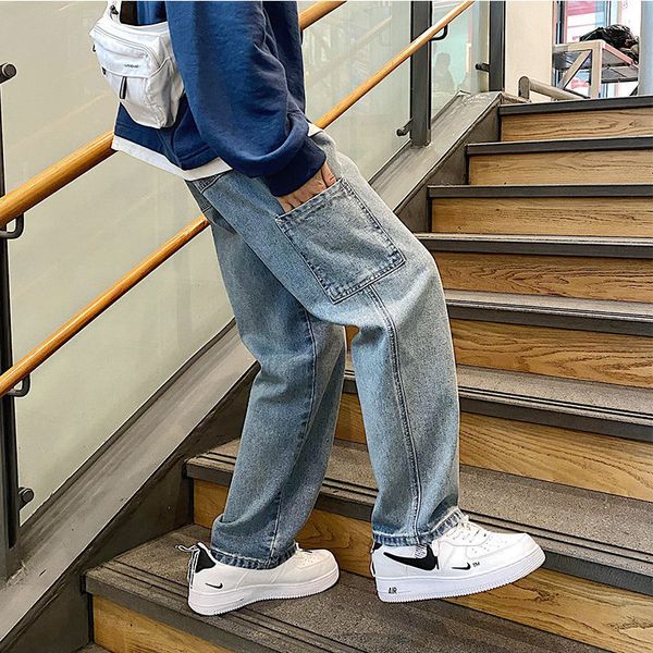 

2021 new privathinker man straight summer casual mans korean collage hip hop jeans woman couple denim pants clothing 0zg6, Blue